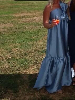 Light Blue One-Shoulder Ruffle Kids Dress